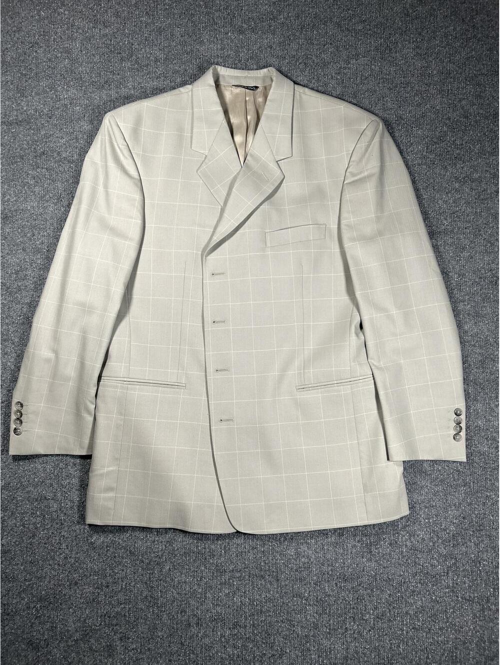 Lessona Superclass 120s Beige Windowpane Suit Jacket